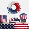 4th of July Wreath for Front Door, Handmade Patriotic Red White Blue Fourth of July Wreath Decorations